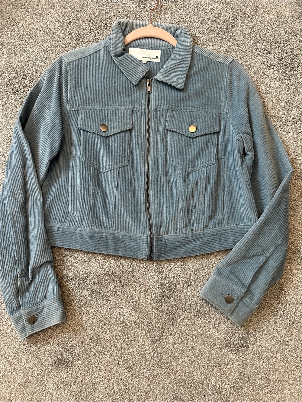 Cropped Corduroy Zip Jacket in Slate Blue